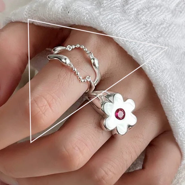 VENTFILLE Women's 925 Sterling Silver Flower Ring — Hollow Retro Fine Jewelry Gift