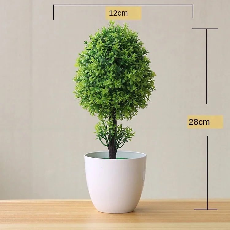 Home Decor Artificial Bonsai Plant — Faux Green Small Tree in Pot for Home, Office & Garden