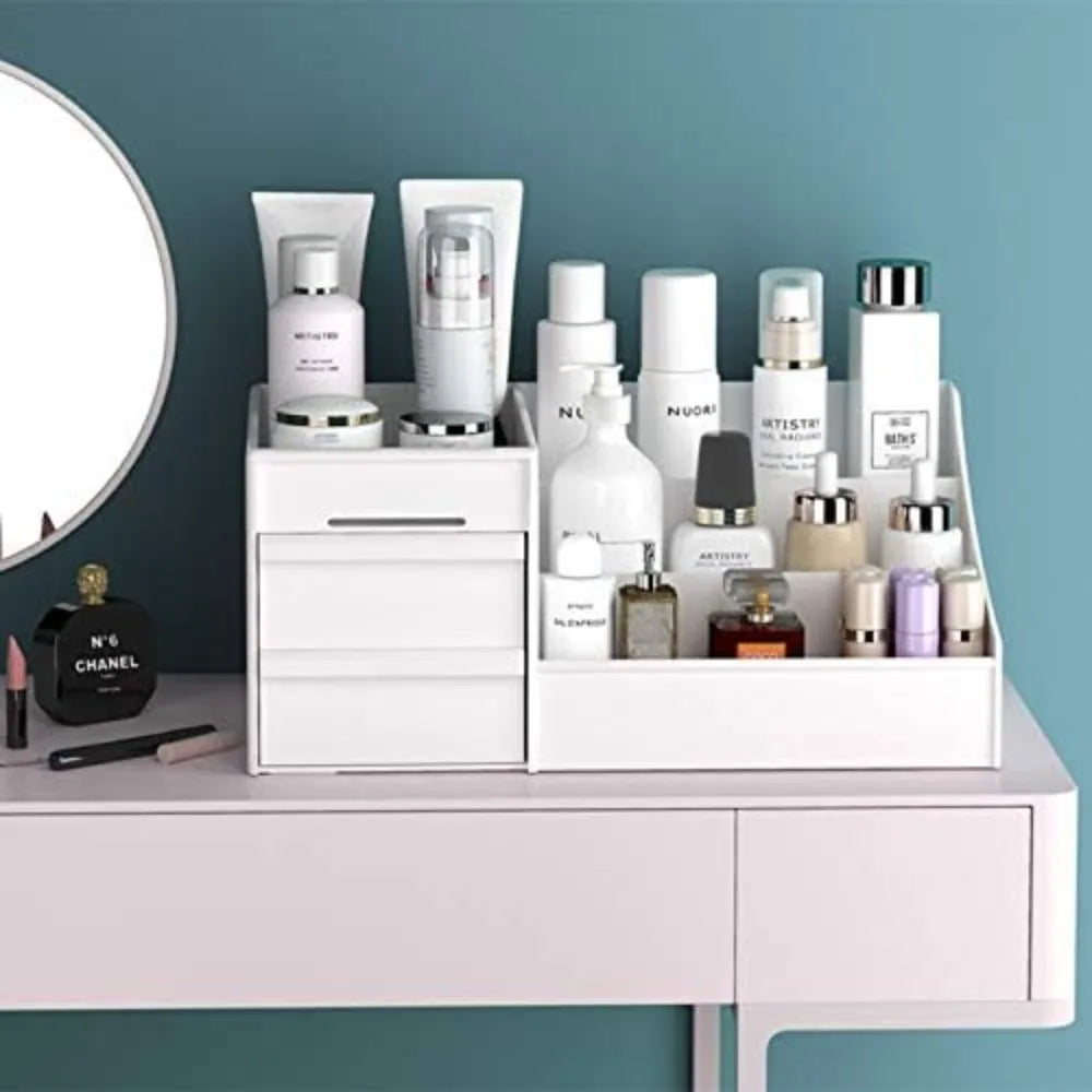 Storage Organizer Large White Cosmetic Box — Multi-Compartment for Makeup, Skincare, Jewelry, Brushes — view 3 of storage & organisation