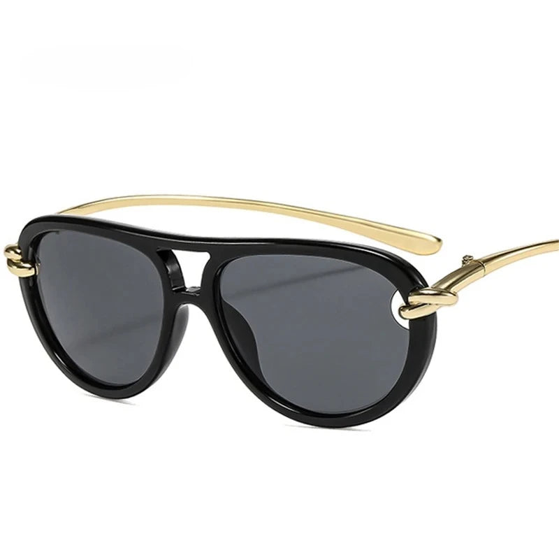 Double-Bridge Pilot Sunglasses Y2K — Ins Popular Aviator Oval Hollow UV400 Designer Shades — view 2 of sunglasses