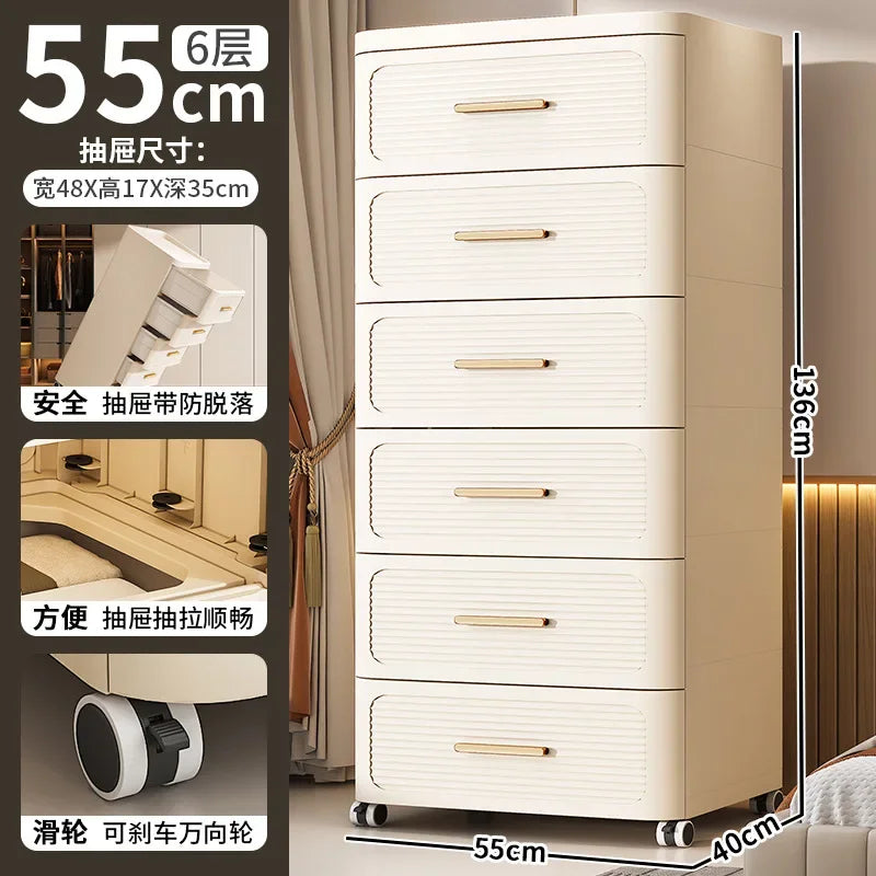 35-55CM Plastic Storage Cabinet with Drawers & Wheels – Multi-Purpose Kitchen & Clothing Organizer