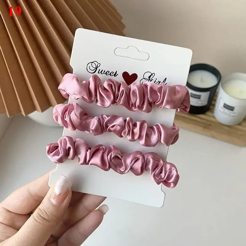 Satin Candy-Color Rubber Hair Tie Set - 3pc Summer Hair Bands