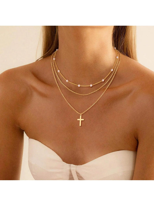 Pearl Heart Multi-Layer Choker — Retro Versatile Stackable Pendant Necklace — view 1 of necklaces