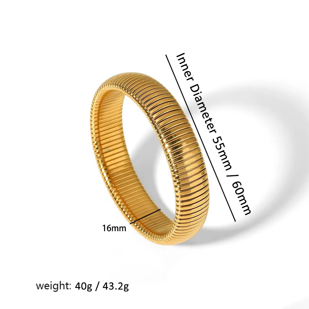 Women's 304L Steel Elastic Bracelet — 18K Gold Plated Chunky Punk Bangle Jewelry — view 16 of jewelry