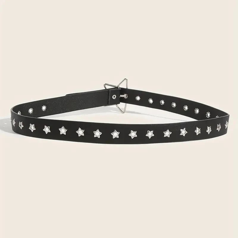 Belts Luxury-style Women's Y2K Belt — Black Waistband with Star Eyelets & Rhinestones — view 3 of belts