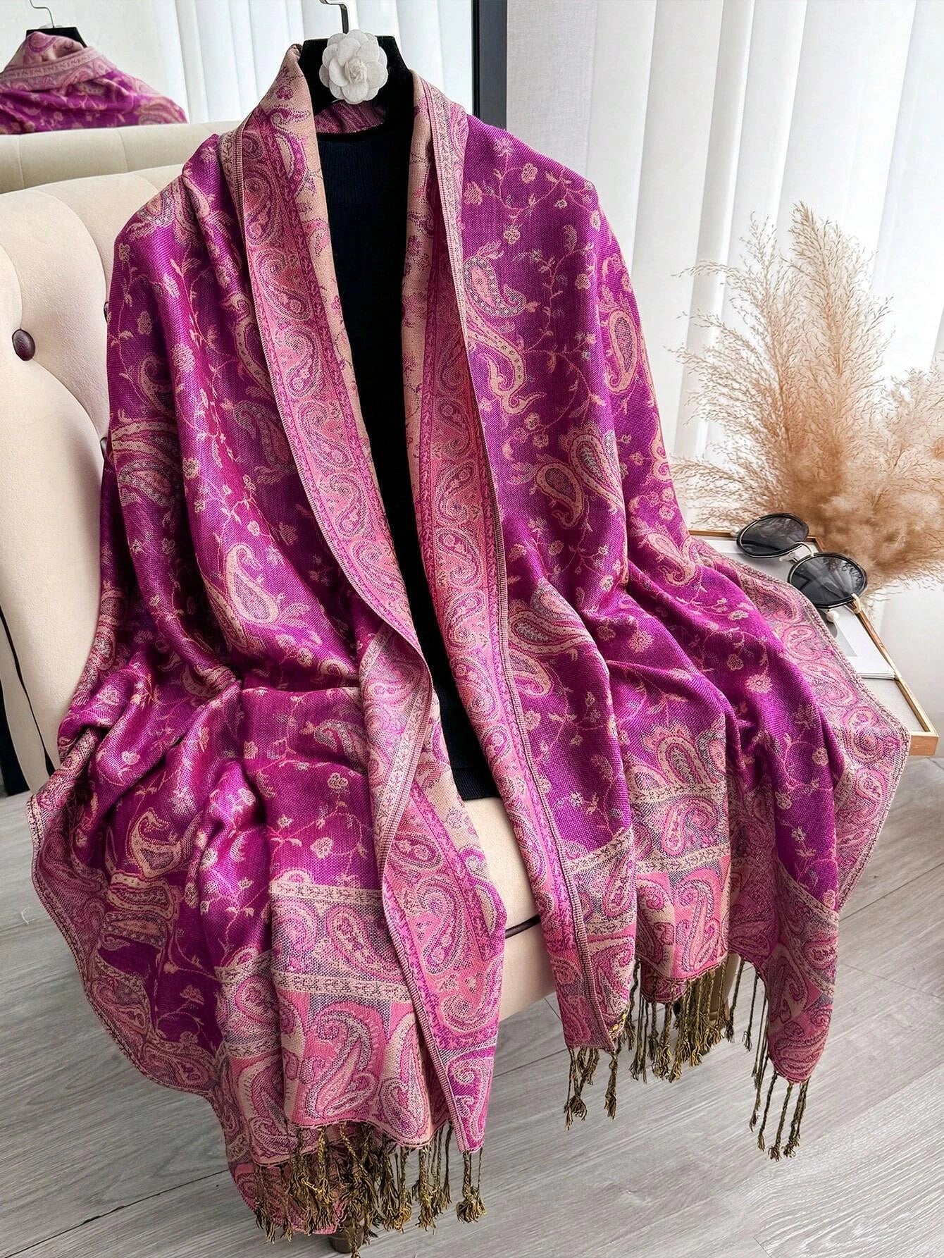 Pashmina Scarf European Bohemia Paisley Jacquard — Museum-Piece Cashmere Shawl Wrap 70×190cm