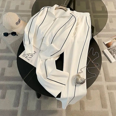 Spring-Autumn Sports Suit &mdash; Women&rsquo;s Long-Sleeve Cardigan Coat + Loose Wide-Leg Pants Set — view 1 of tracksuits