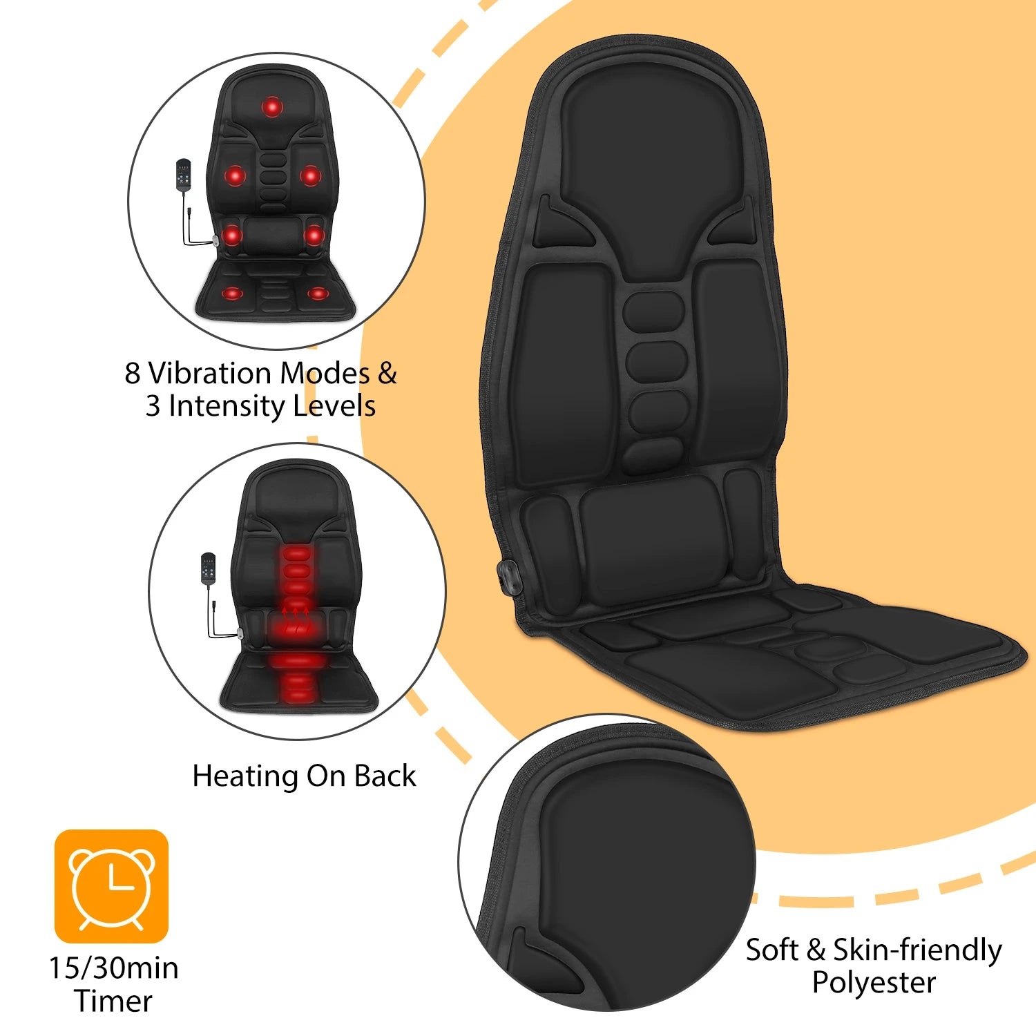 Back Massage Seat Cushion — Electric Heated Car Seat with 8 Vibration Modes — view 3 of recovery & massage