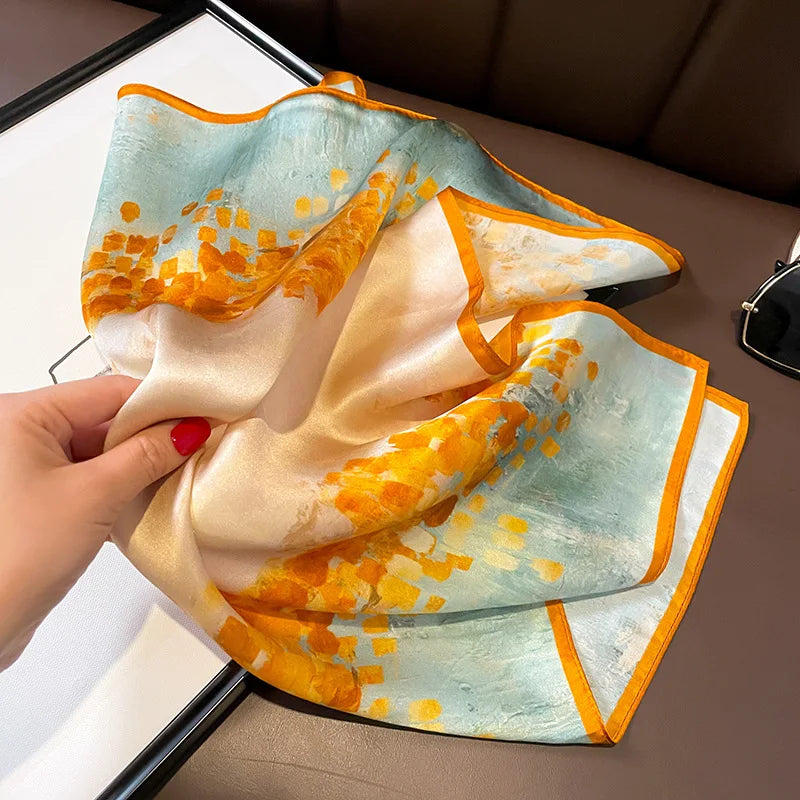 Silk Scarf Small Square 2026 Pashmina — 53×53cm Geometric Trending Palette Bandana Hair Scarf