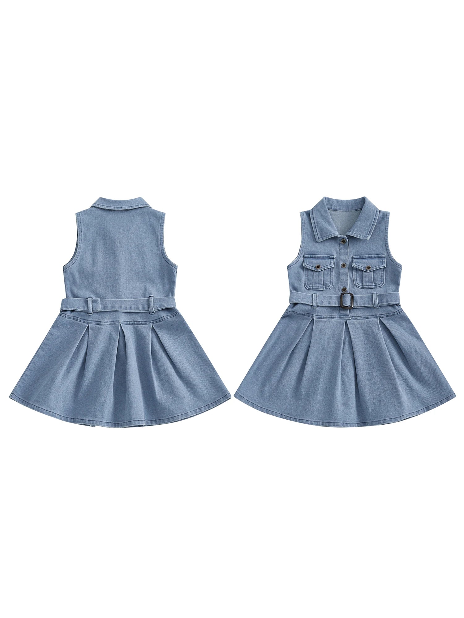 Girls Denim Dress with Belt - Y2K Sleeveless Button-Front Toddler Dress — view 2 of girls dresses