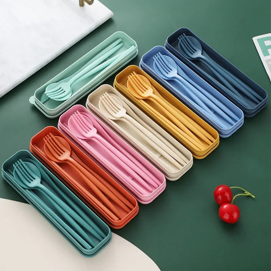 Wheat Straw Portable Cutlery Set &mdash; 4-Piece Reusable Chopstick, Fork, Knife &amp; Spoon — view 1 of dining & tableware