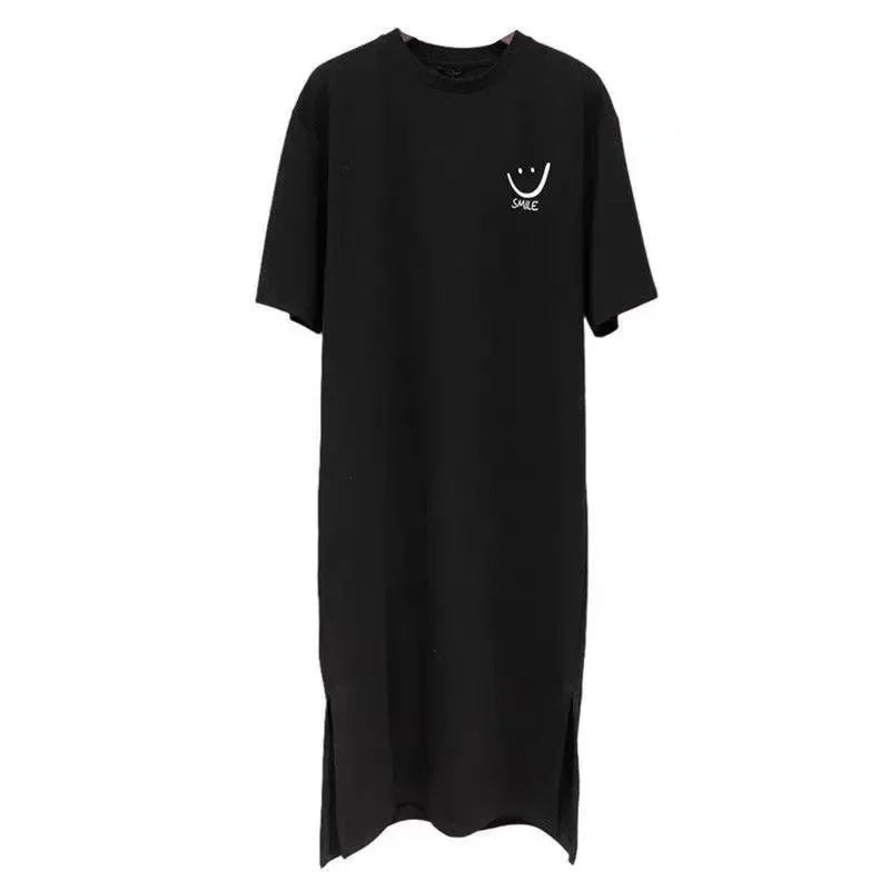 Plus size women's smiley print side-slit t-shirt summer dress — view 4