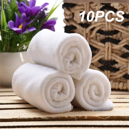 Bath Towels Microfiber 10-Pack — White Hotel Face & Hand Towels Absorbent Multifunctional Cleaning