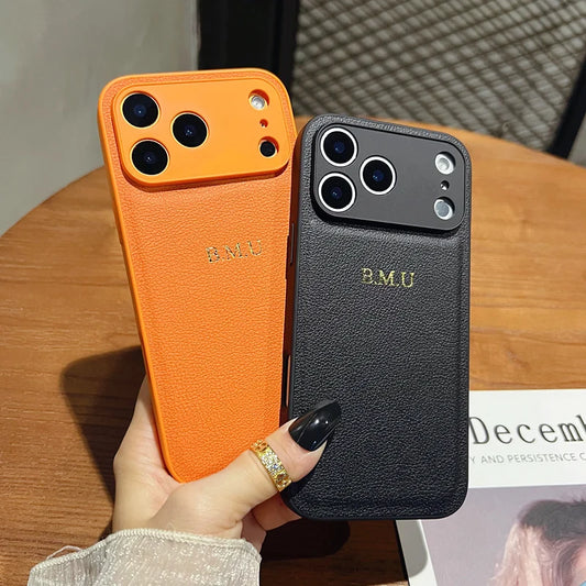 Personalized Gold Initial Leather Case for iPhone 11–17 Pro Max Custom Name — view 1 of phone cases