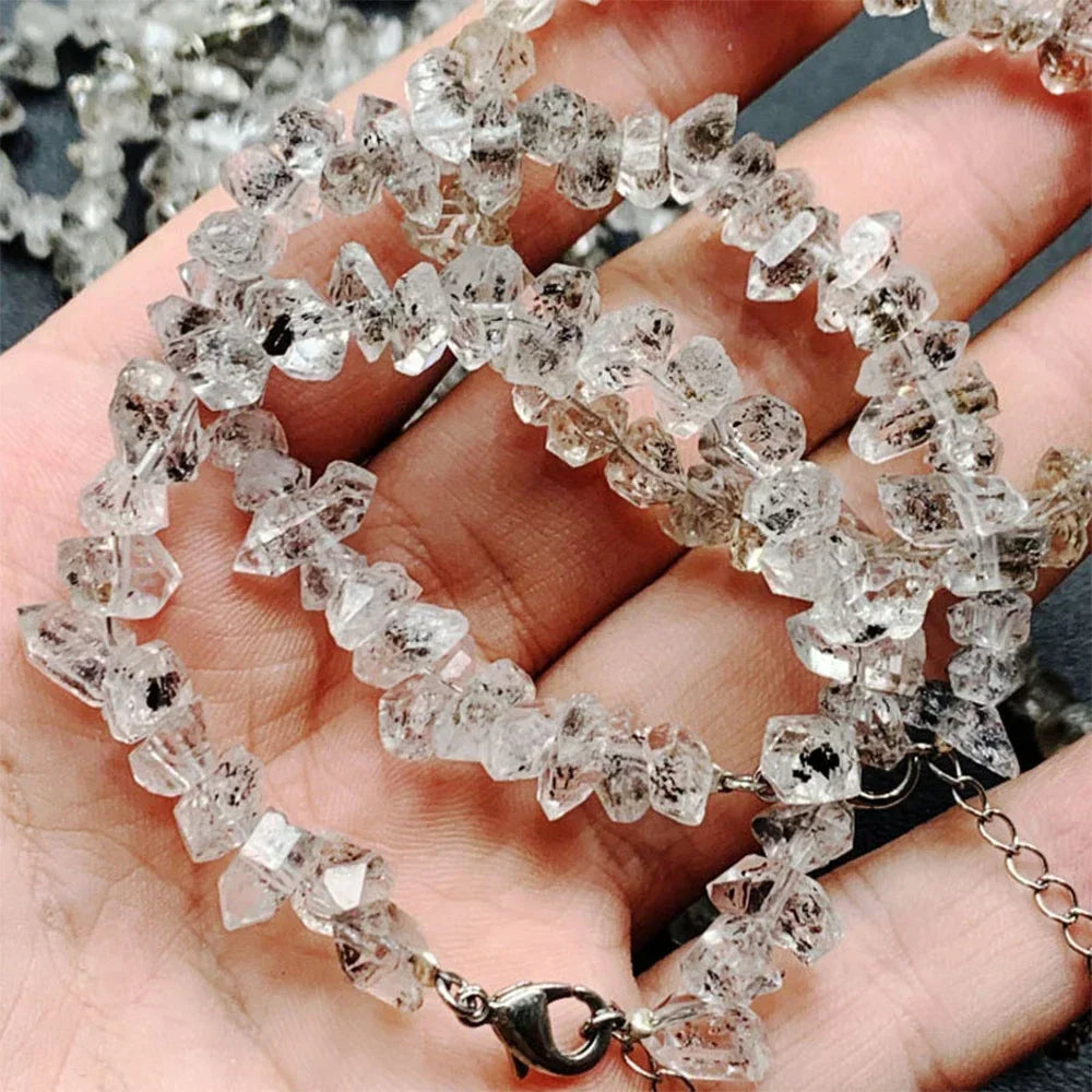 Crystal & Gemstone Herkimer Diamond Bracelet — Double-Pointed Quartz Hand Chain Jewelry — view 3 of crystal & gemstone