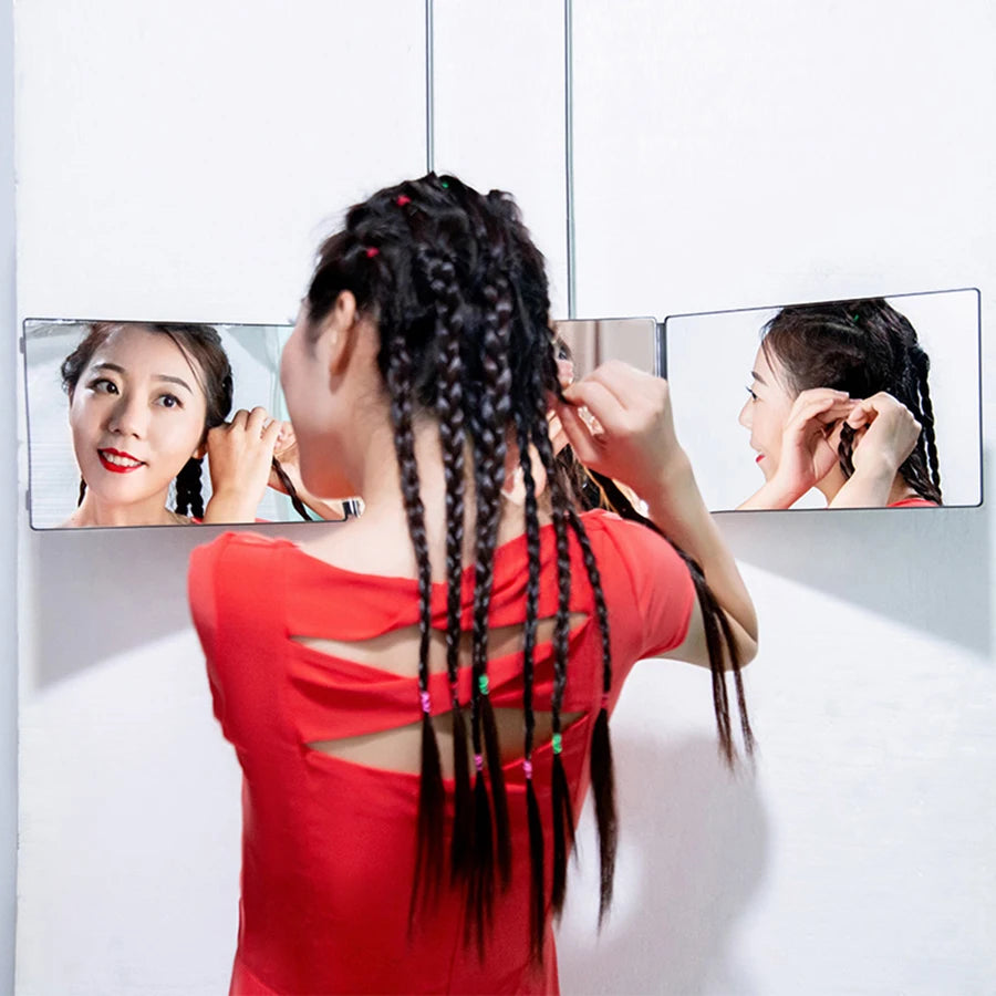 3 Way Mirror 360 Degree Self Haircut Mirror Makeup Mirror For DIY Haircutting Making up With Adjustable Hooks for Styling