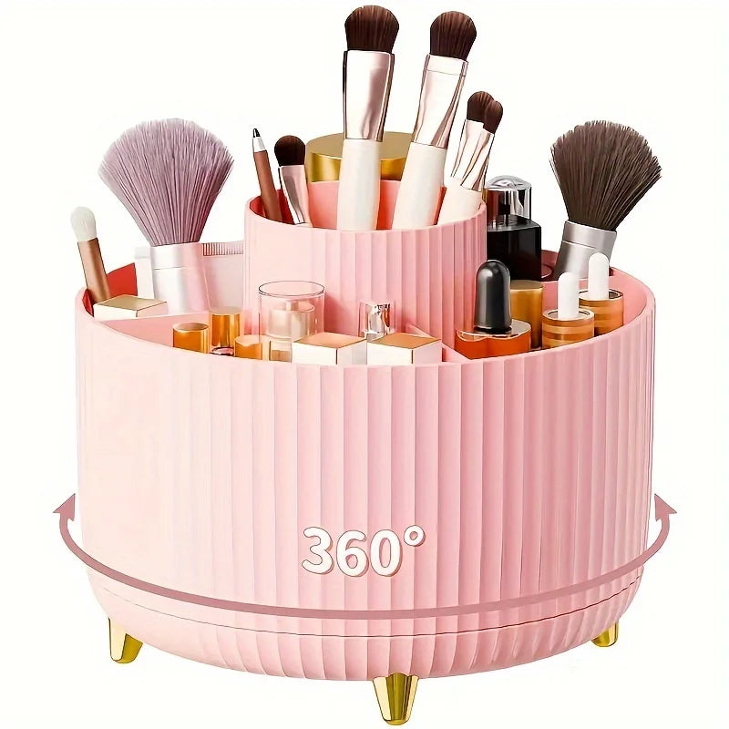 Storage Organizer 360° Rotating Makeup — 5-Compartment Cosmetic Holder with Brush Slots — view 9 of storage & organisation