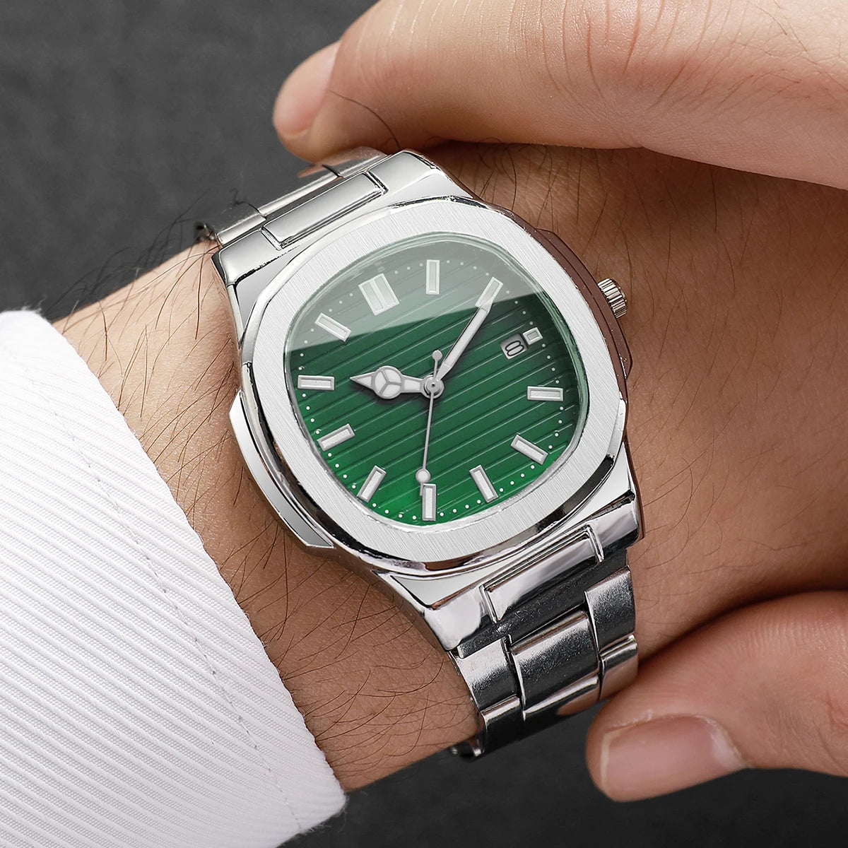 Men's Business Square Dial Watch — Stainless Steel Quartz Calendar Wristwatch — view 2 of watches
