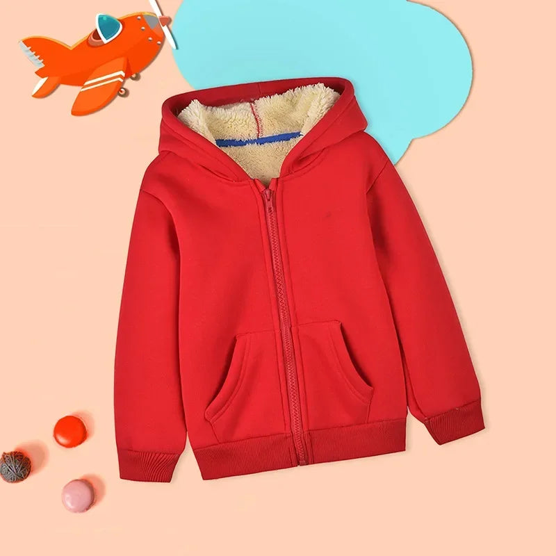 Unisex Winter Fleece Hoodies for Boys Sweatshirt Casual Thicken Warm Kids Zipper Coat Tops 8 9 10 12 Years Girls Clothes Cotumes