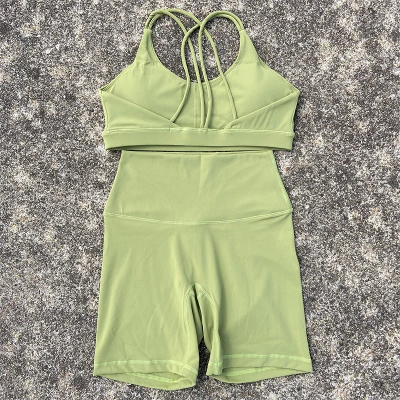Women's Activewear Cross-Back Bra + High-Waist Biker Shorts Set — 2-Piece Yoga Gym — view 7 of women's activewear