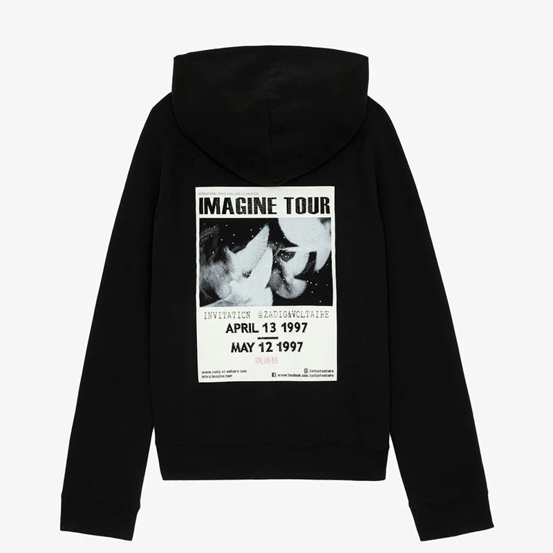 Zadig Black Women's Hoodie – Winter Crew Neck Pullover Sweatshirt with Chic Hot Stamping