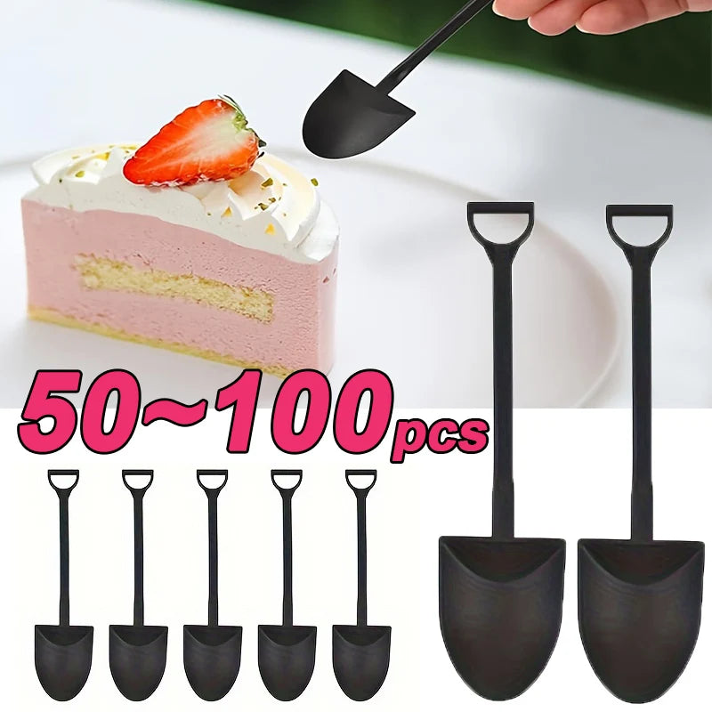 Disposable Plastic Dessert Shovel Spoons &mdash; Vintage Cake, Ice Cream &amp; Yogurt Spoons (50/100 Pcs) — view 1 of dining & tableware