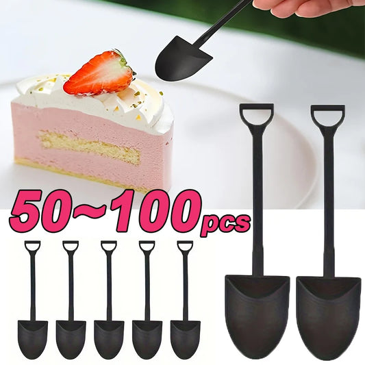 Disposable Plastic Dessert Shovel Spoons &mdash; Vintage Cake, Ice Cream &amp; Yogurt Spoons (50/100 Pcs) — view 1 of dining & tableware