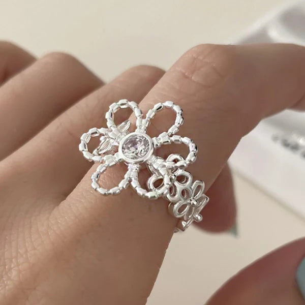 VENTFILLE Women's 925 Sterling Silver Flower Ring — Hollow Retro Fine Jewelry Gift — view 8 of jewelry