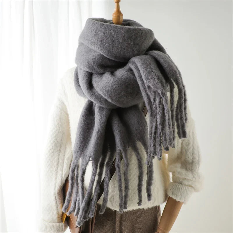 Winter Scarf Women Chunky Tassel — Cashmere Warm Pashmina Blanket Wrap Big Tassel Long Poncho — view 9 of scarves & wraps