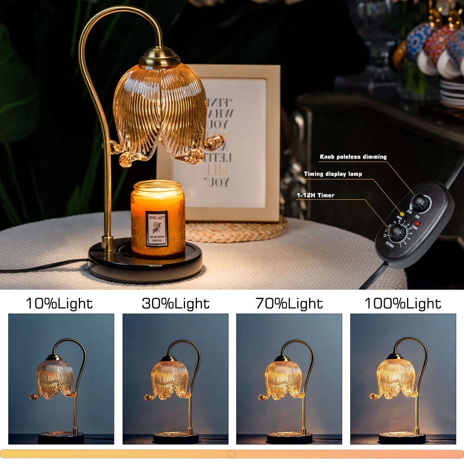 Tulip Flower Candle Table Lamp &mdash; French Retro Warm Atmosphere Bedside Bedroom Lamp — view 4 of lighting