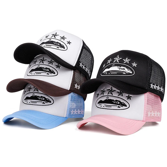 Five-Star Mesh Trucker Hat — Hip-Hop Streetwear Rugged Outdoor Cycling Skateboard Cap Men's — view 1 of hats & caps