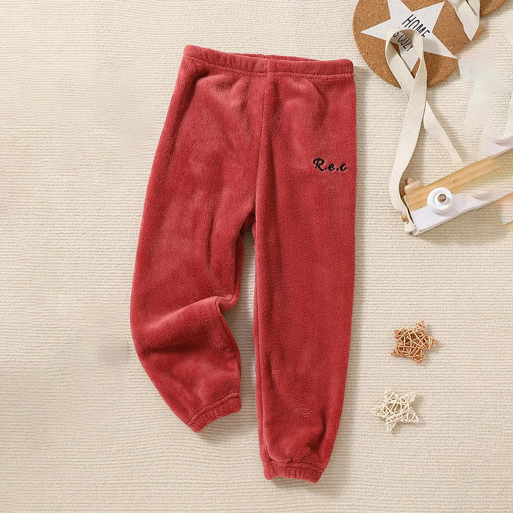 Winter Girl Boy Coral Fleece Pants Kids Thicken Warm Trousers Boys Girls Pants for 3-12T