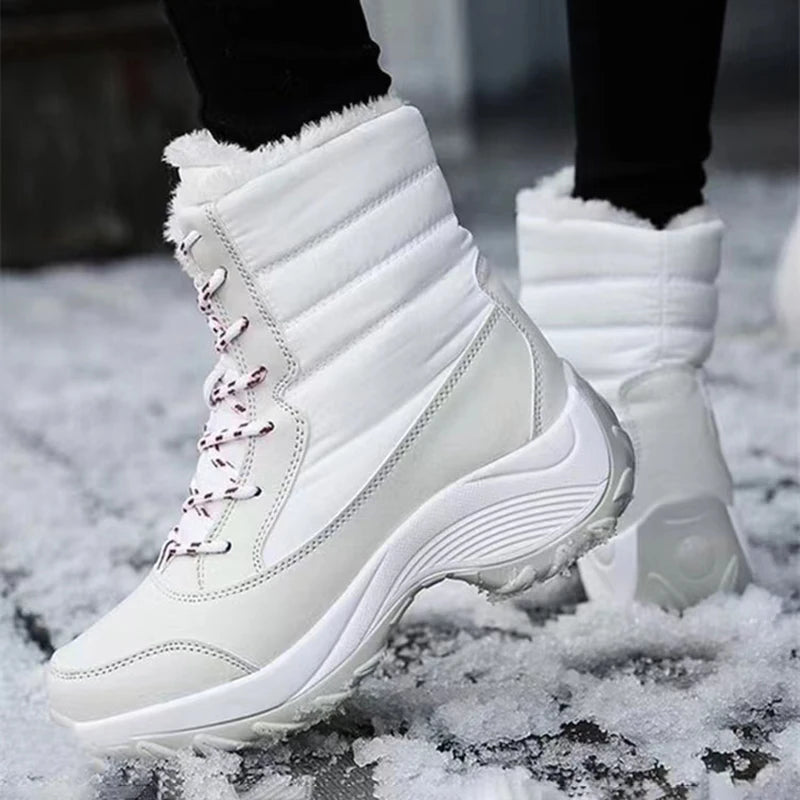 Women's Waterproof Heeled Winter Boots — Trendy Platform Ankle Boots with Plush Lining — view 6 of boots