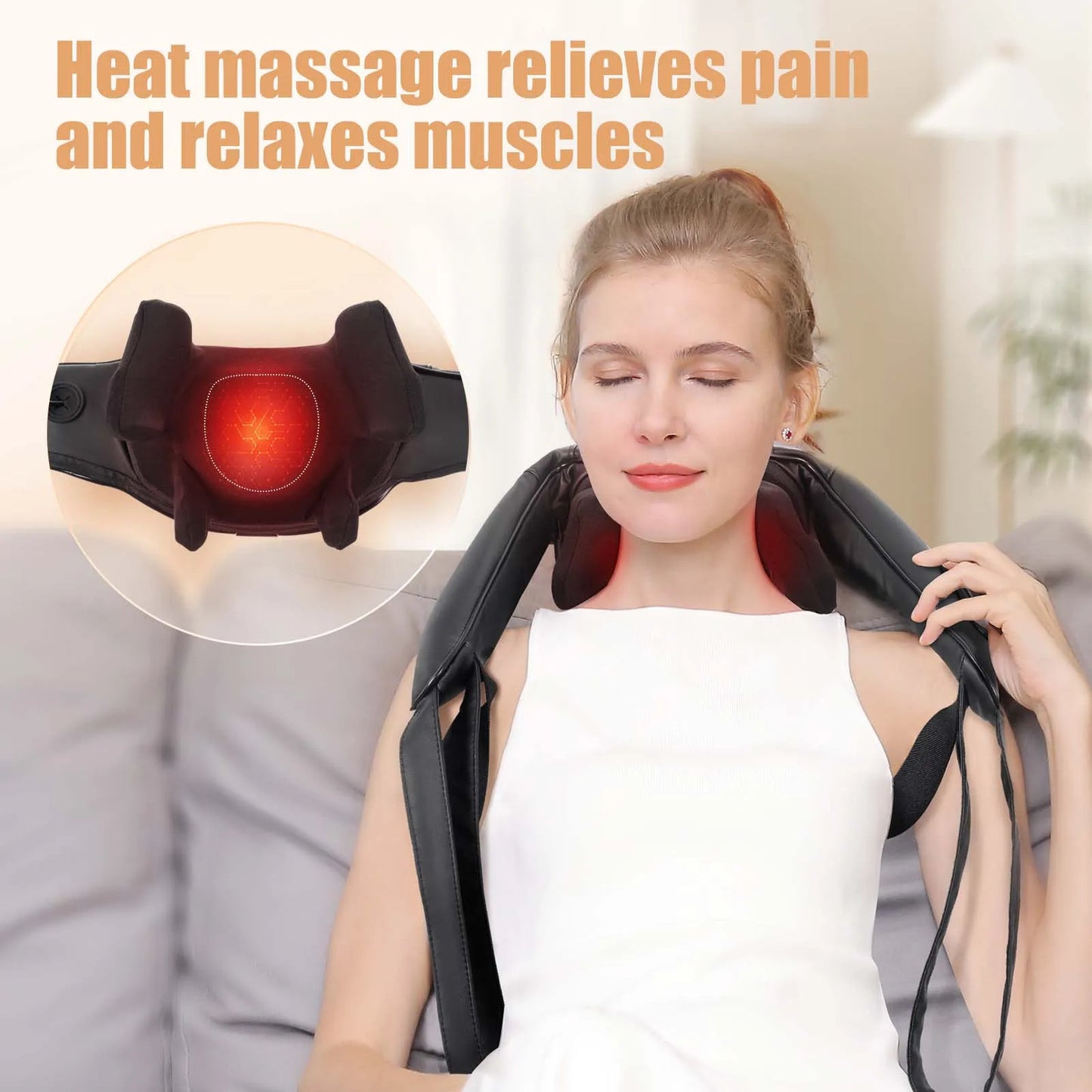 Masgre Cordless Shiatsu Back & Neck Massager with Heat — 3D Deep-Tissue Pillow — view 5 of recovery & massage