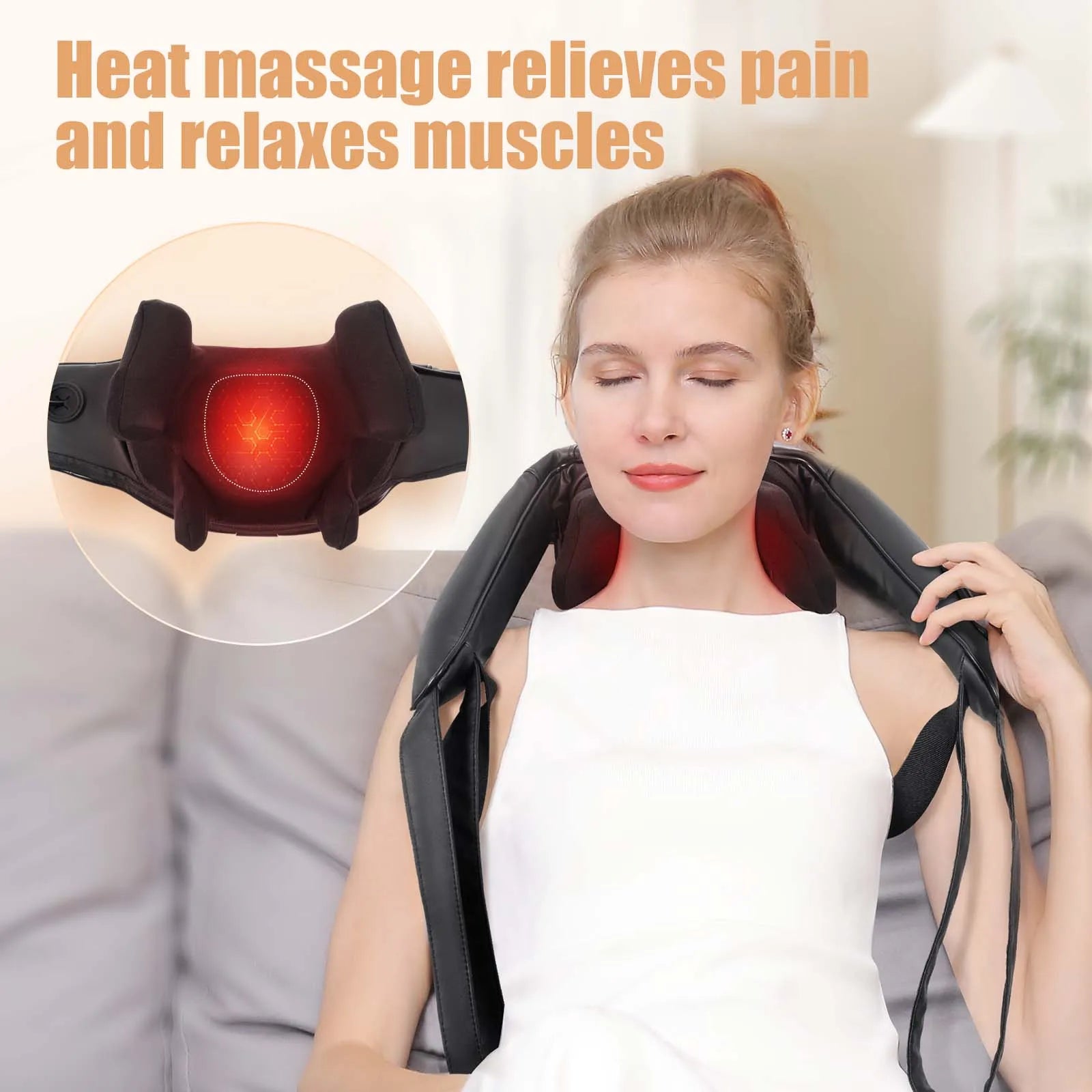 Masgre Cordless Shiatsu Back & Neck Massager with Heat — 3D Deep-Tissue Pillow — view 5 of recovery & massage