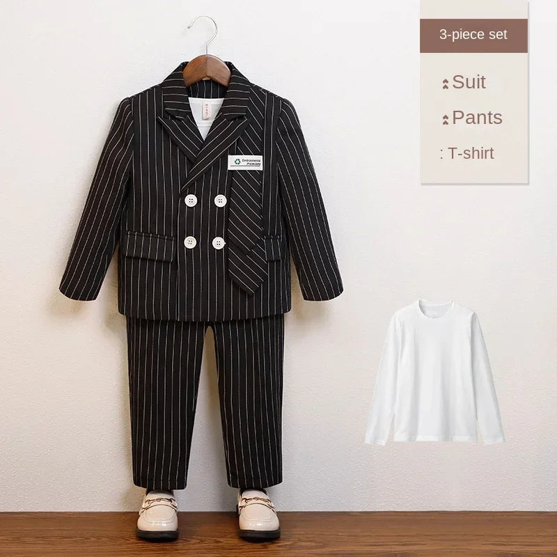 Boys Suits for Weddings Handsome Striped Kids Birthday Blazer Set Formal Children School Host Piano Performance Costumes 4 6 8 Y