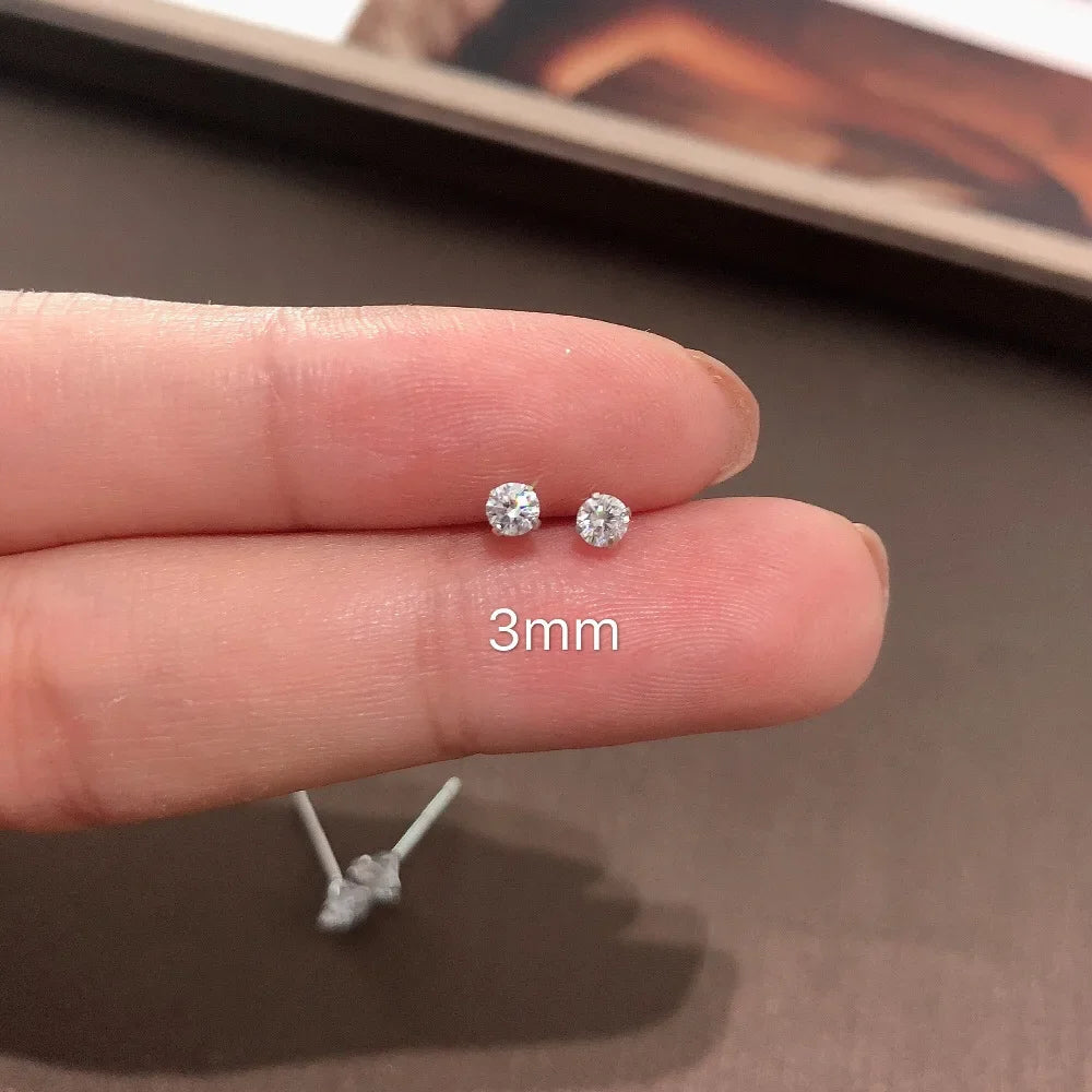 Women's 925 Sterling Silver Crystal CZ Stud Earrings — Tiny Clear Gemstone Jewelry — view 5 of jewelry