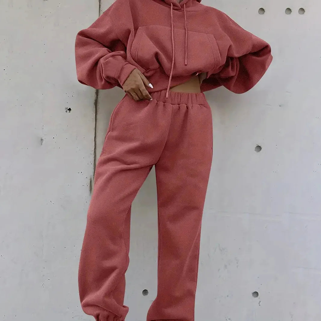 Sport Thick Winter Pink Fleece Tracksuit — Women’s Sweatpants + Sweatshirt Set — view 6 of tracksuits