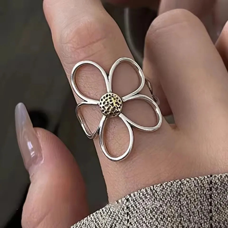 VENTFILLE Women's 925 Sterling Silver Flower Ring — Hollow Retro Fine Jewelry Gift — view 1 of jewelry
