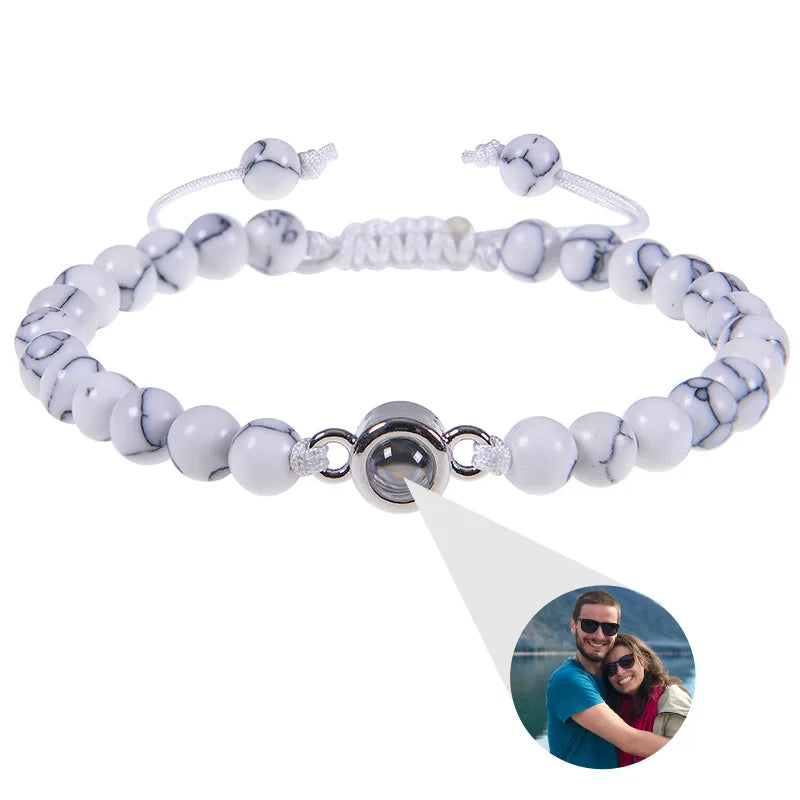 Pearl-Style Custom Photo Projection Bracelet — 6mm Personalized Beads for Couples — view 8 of bracelets