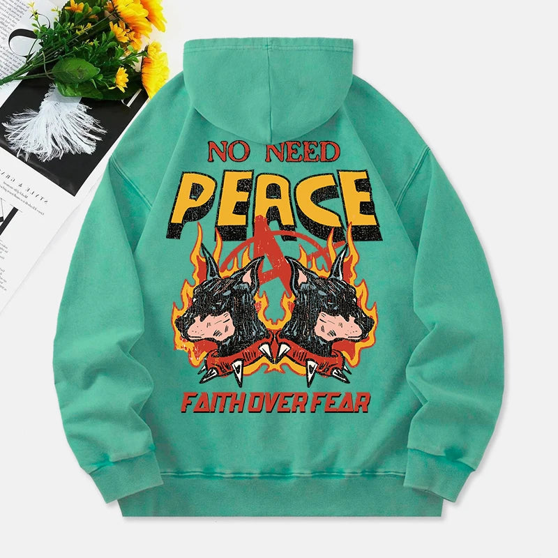 Faith Over Fear Washed Hoodie Womens 2 Dogs Print Cotton Sweatshirt Long Sleeves Pocket Oversized Hooded Casual Womans Clothes