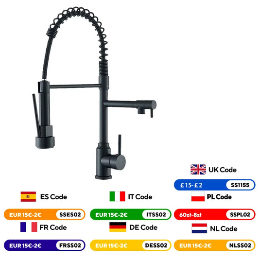 Black Pull-Down Kitchen Sink Faucet – Hot/Cold Mixer Tap, 2-Mode Sprayer, Dual Spout, 360° Flexible Deck Mount