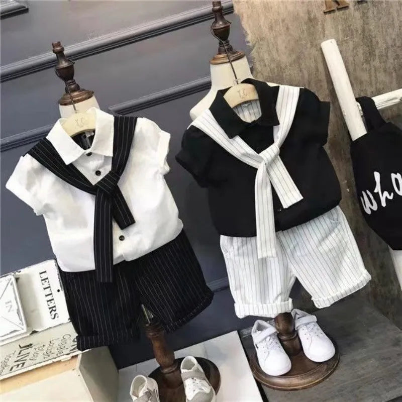 Children's Clothing Set New Summer Handsome Summer Clothes Suit Little Boy Short Sleeve Shirts and Shorts 2 Piece Set