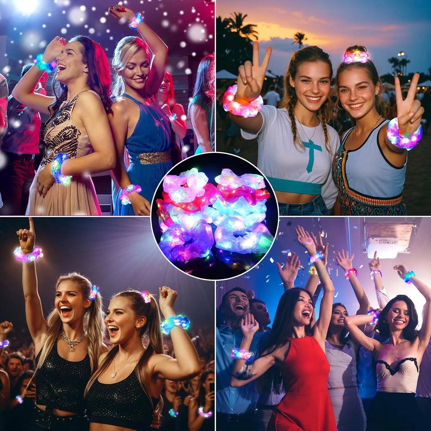 Fashion LED Luminous Hair Scrunchies Light Up Glowing Scrunchy Hair Band For Girls Flashing Hair Tie Hair Rope Hair Accessories — view 3 of product