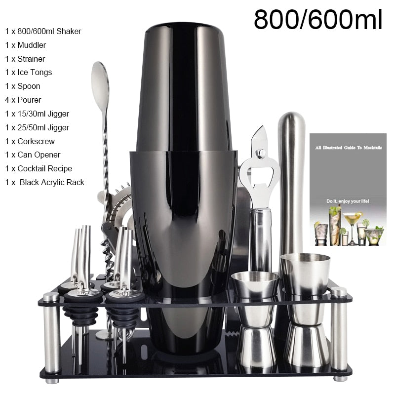 1-14 Pcs Stainless Steel Cocktail Shaker Set – 600ml/750ml Mixer for Drinks