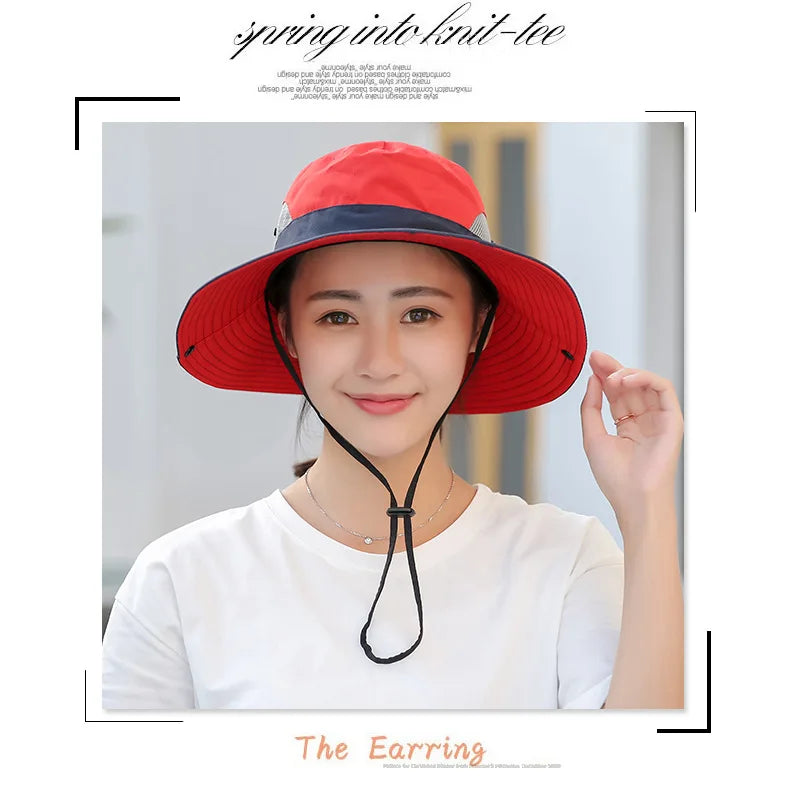 Child-Parents Fishing Hat Girls Outdoor UV Protection Bucket Hat Women's Panama Summer Wide Brim Bob Hiking Sun Hat for Woman