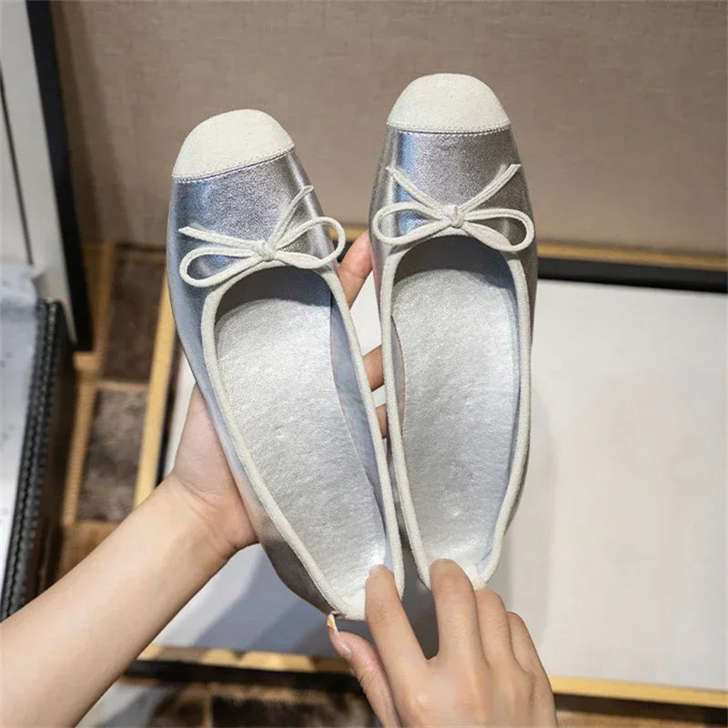 Flats & Ballet — Silk Bow Ballerina Flats, Breathable Square-Toe Coquette Loafers — view 6 of flats & ballet