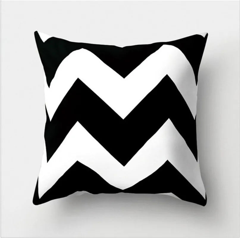 Black &amp; White Geometric Pillowcase &mdash; 45&times;45 cm Modern Sofa &amp; Office Cushion Cover