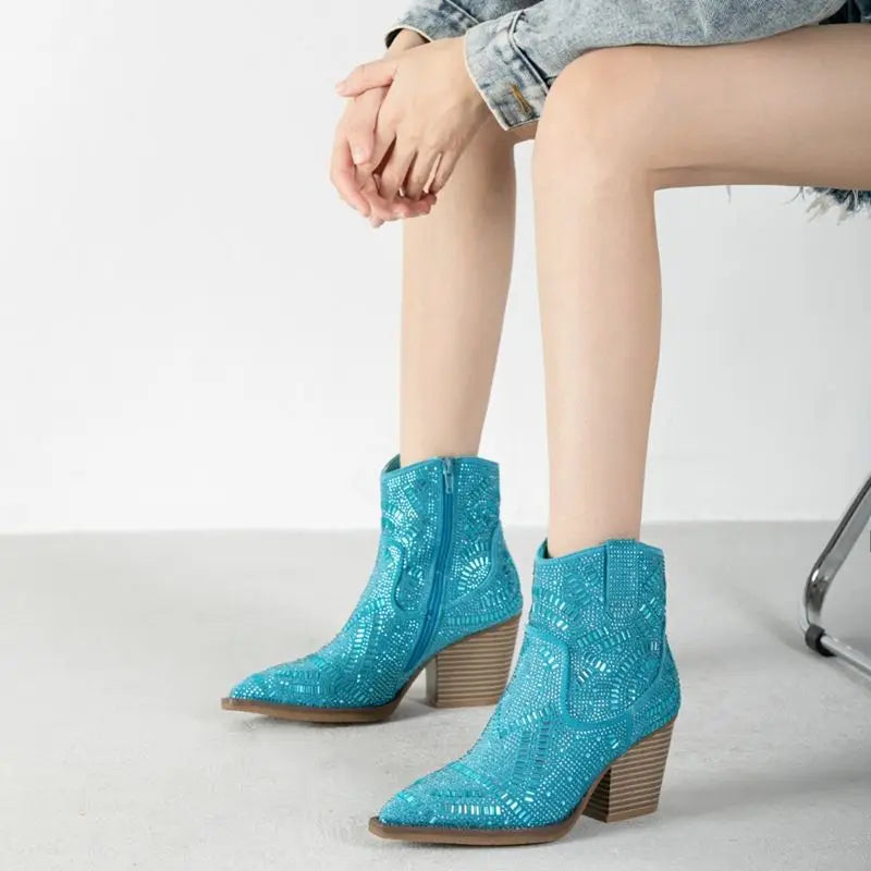 Diamond Chelsea Cowboy Boots — Y2K Western Ankle Boots with Crystal Detailing — view 3 of boots