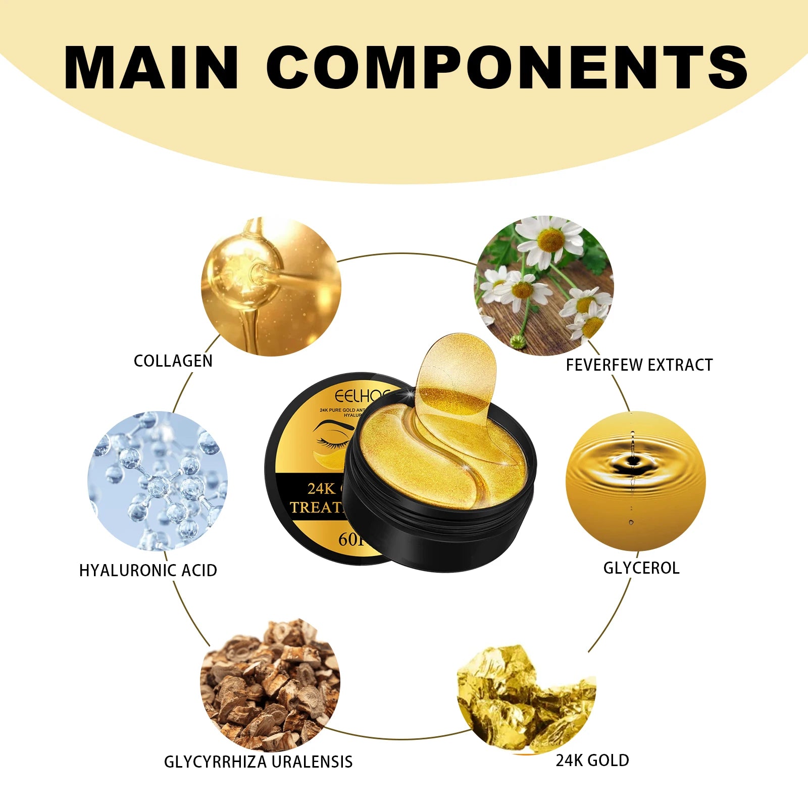 60PCS 24K Gold Under-Eye Patches – Hydrating Eye Masks for Dark Circles